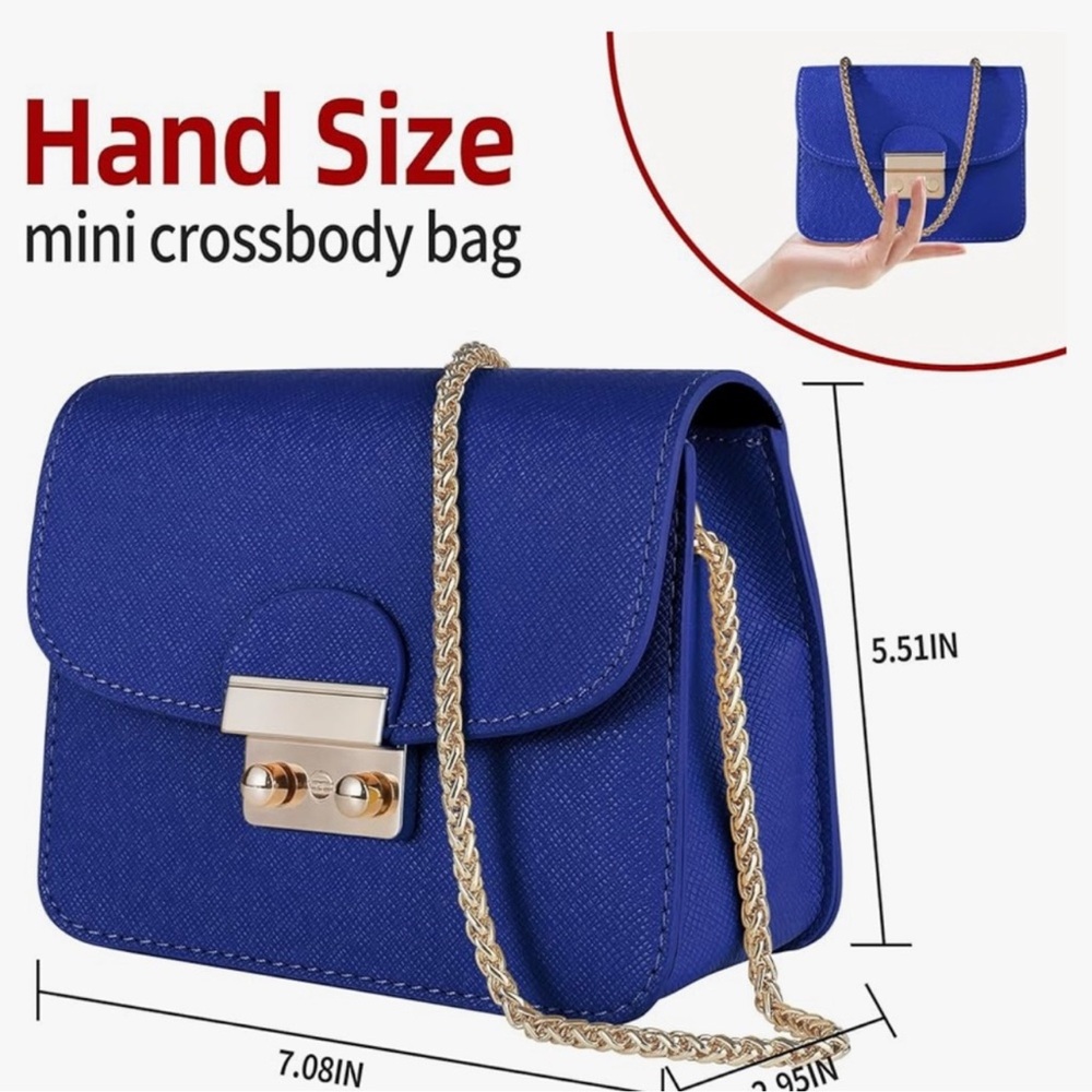 Elegant Blue Shoulder Bag with Gold Chain - Picture 3 of 5